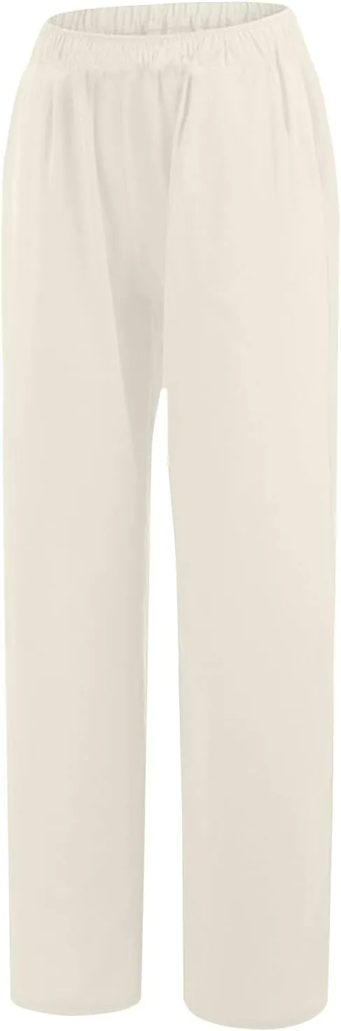 Womens Linen Pants Straight Leg Plus Size High Waisted Linen Pants Women Casual Beach Trousers with Pockets