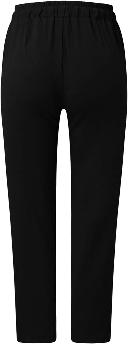 Women's Linen Summer Baggy Palazzo Pants Elastic Waisted Stretchy Loose Fit Palazzo Lounge Pants Office