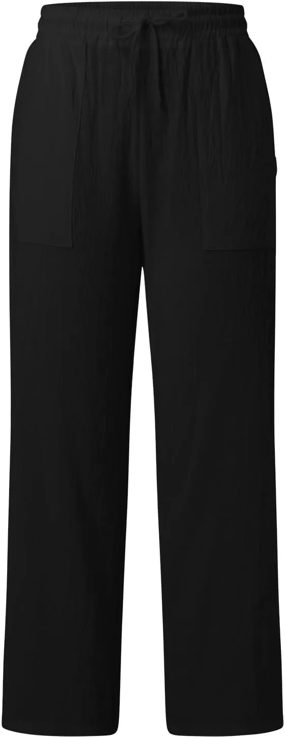 Womens Linen Summer Floral Pant Trousers High Waist Lounge Pants Slim-Fit Pants Trendy