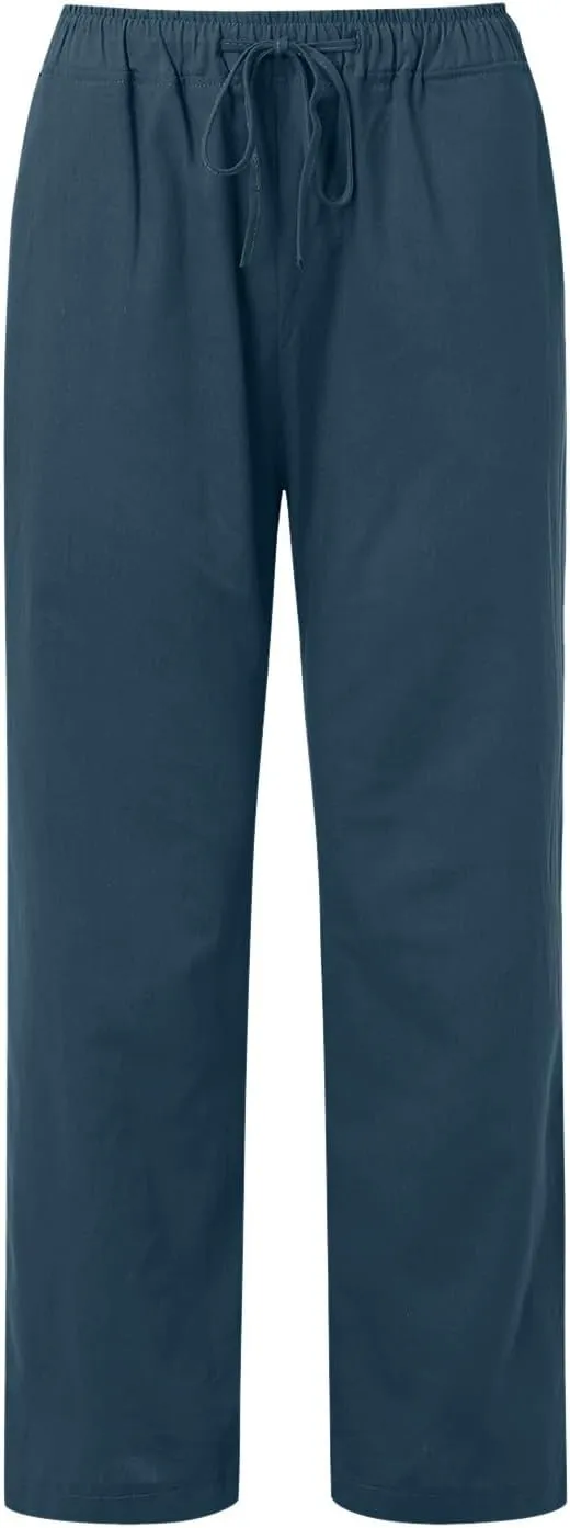 Womens Linen Summer Loose Pant Trousers Low Waist Stretchy Straight Loose Fit Trouser Office