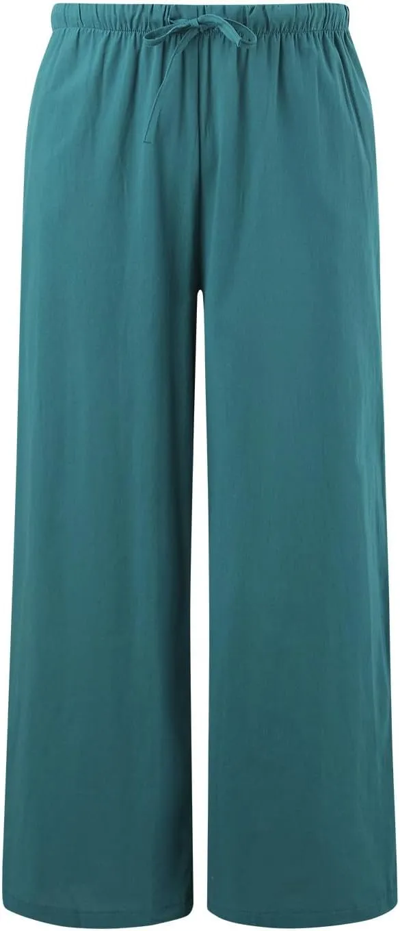 Womens Linen Summer Trendy Palazzo Lounge Pants Elastic Waisted Bootcut Plus Size Palazzo Lounge Pants