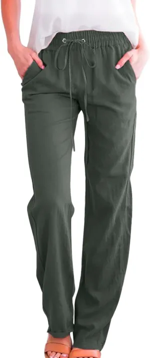 Womens Linen Summer Trendy Palazzo Pants High Waist Wide Leg Slim Fit Palazzo Pants Business Work