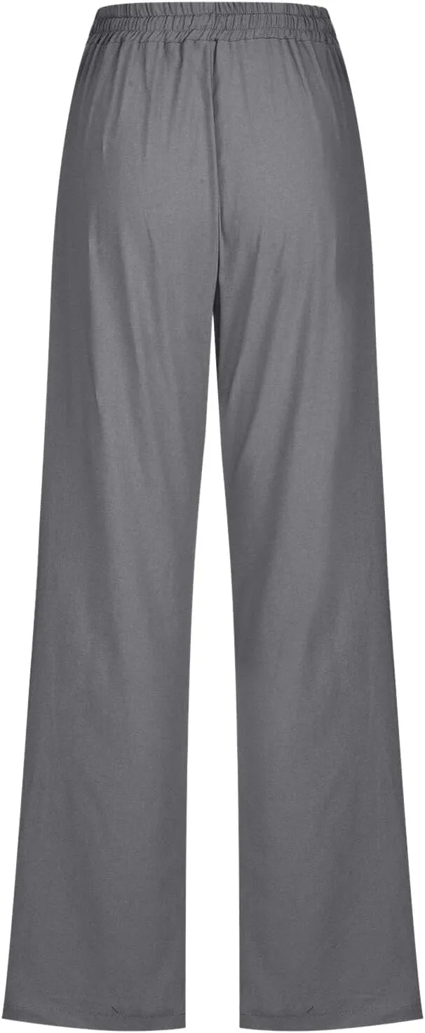 Womens Linen Summer Trendy Palazzo Pants High Waist Wide Leg Slim Fit Palazzo Pants Business Work
