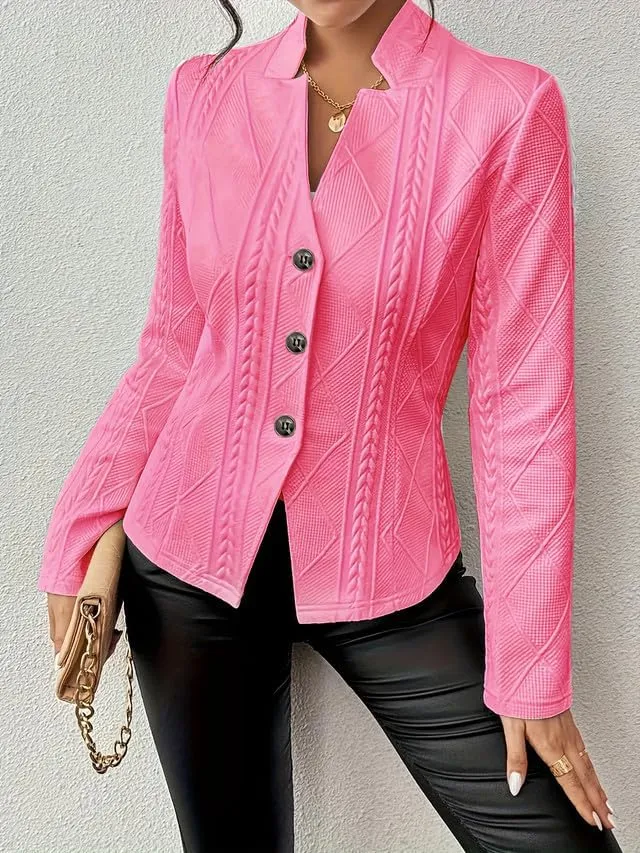 Women's Long Sleeve Business Blazer Jacket Button Down Notch Collar Textured Fitted Blazer Suit
