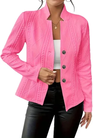 Women's Long Sleeve Business Blazer Jacket Button Down Notch Collar Textured Fitted Blazer Suit