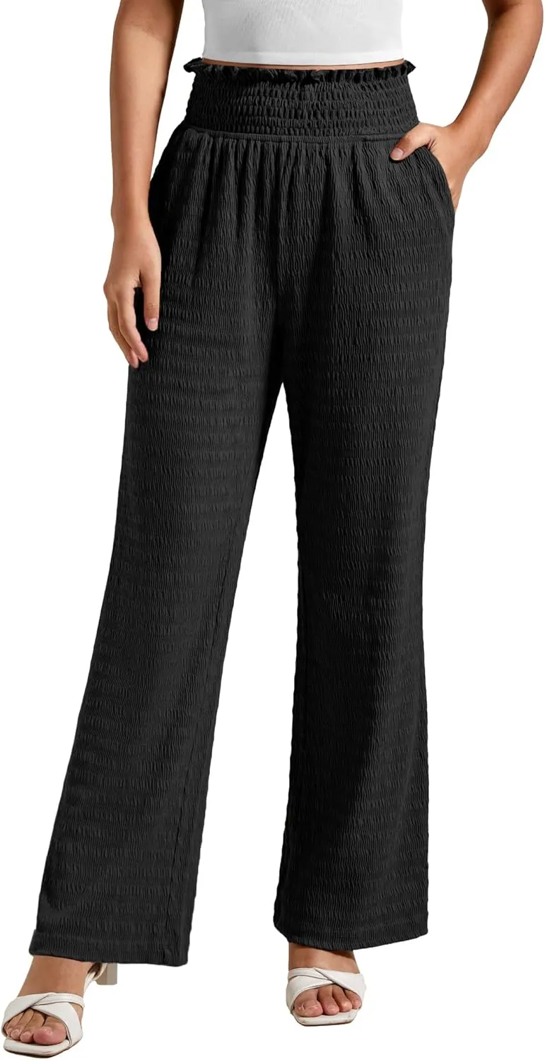 Women's Lounge Straight Pants Wide Leg Trousers 2024 Trendy High Waisted Business Texture Pants with Pockets
