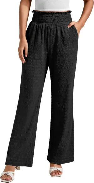Women's Lounge Straight Pants Wide Leg Trousers 2024 Trendy High Waisted Business Texture Pants with Pockets