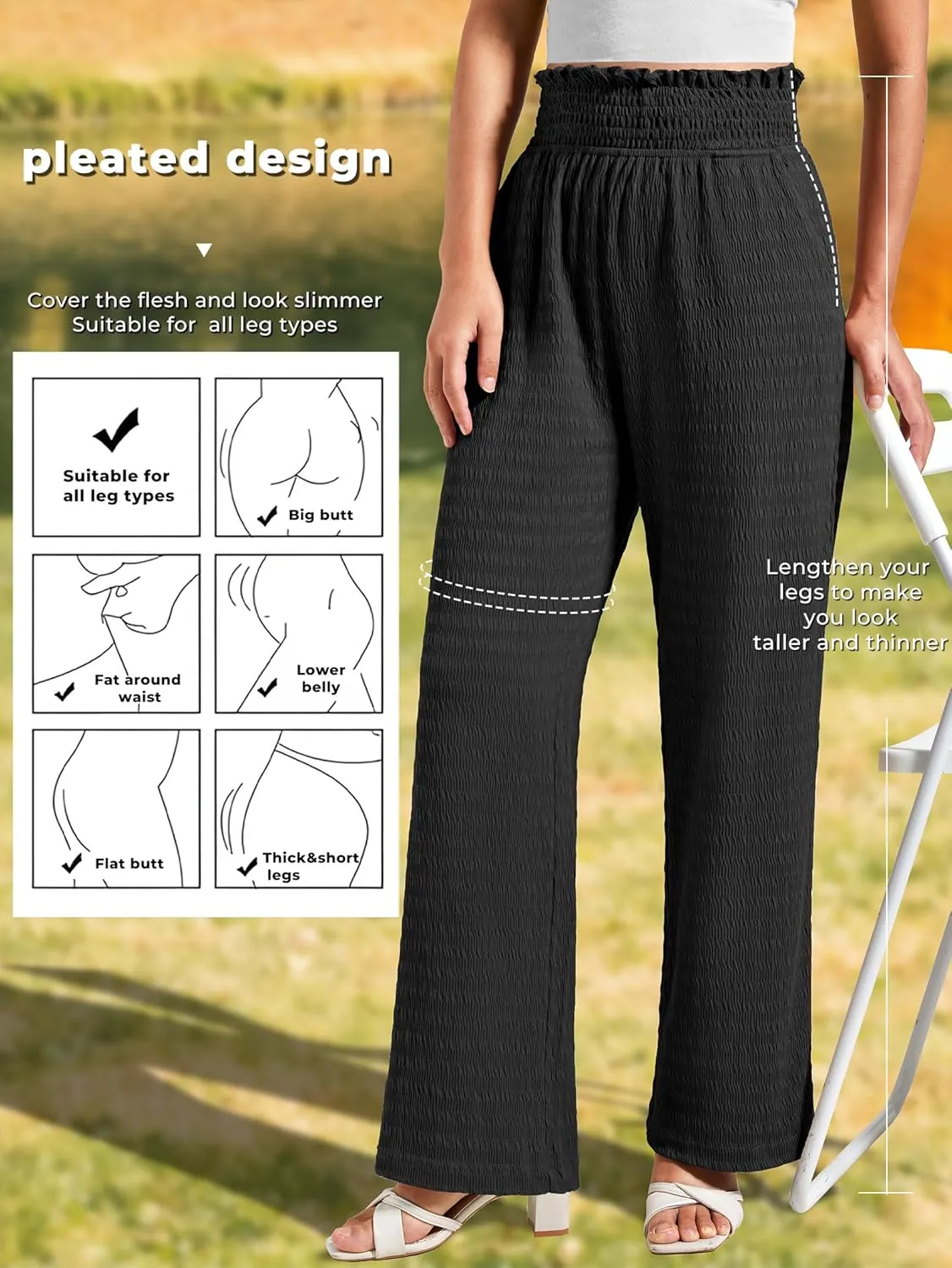 Women's Lounge Straight Pants Wide Leg Trousers 2024 Trendy High Waisted Business Texture Pants with Pockets