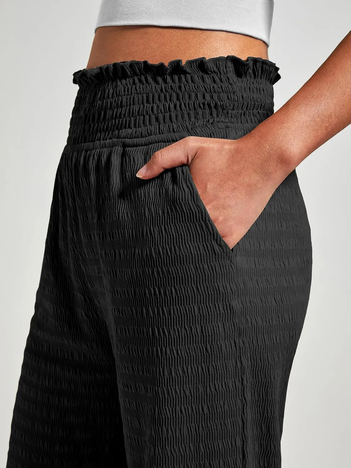 Women's Lounge Straight Pants Wide Leg Trousers 2024 Trendy High Waisted Business Texture Pants with Pockets