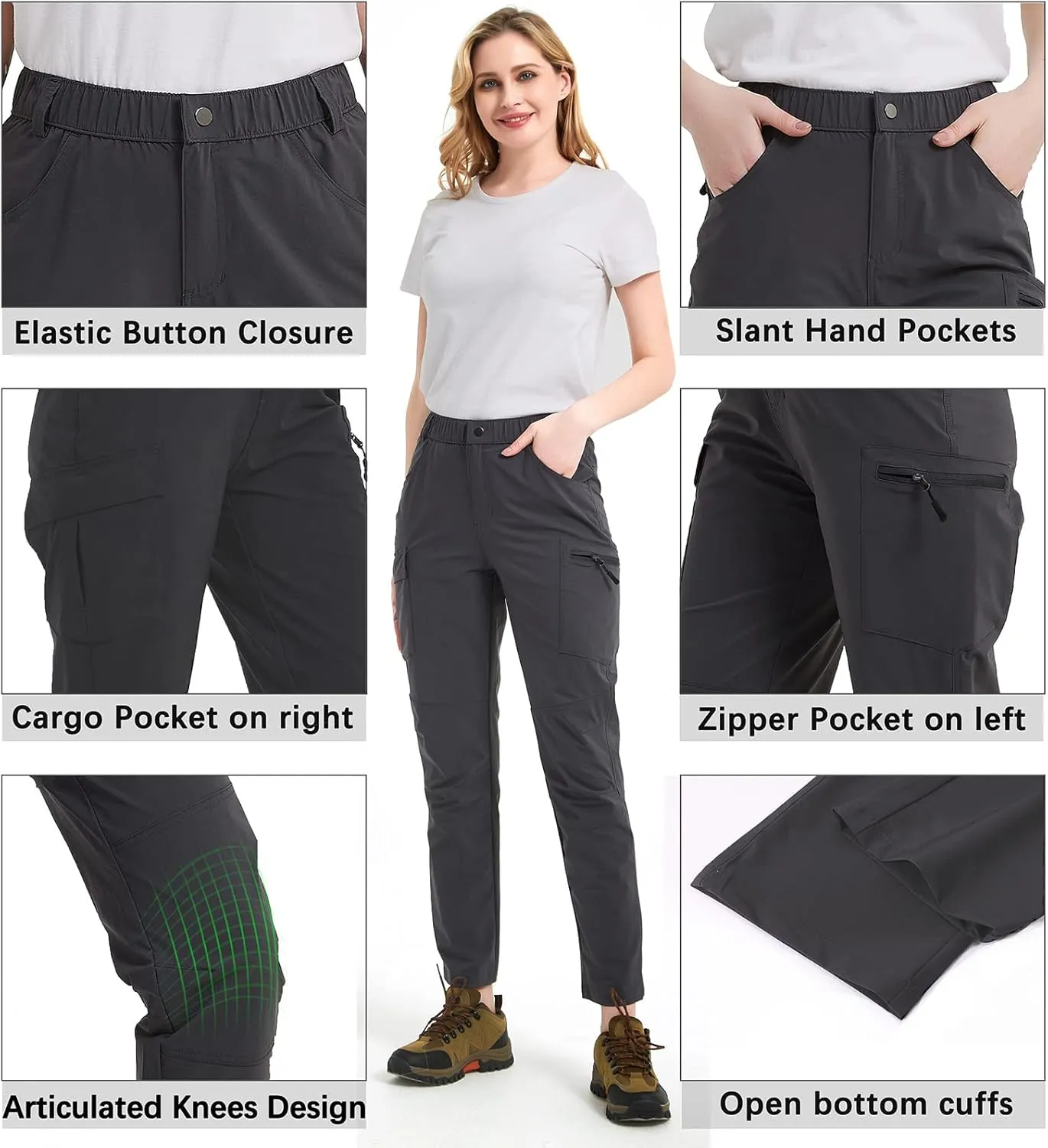 Women's Outdoor Hiking Pants With Cargo Pockets - Quick Dry UPF 50  Water-Resistant Athletic Pants for Camping and Workout