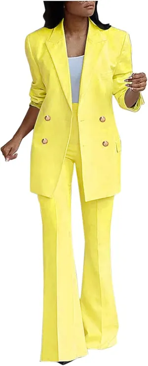 Womens Outfits Dressy Casual 2 Piece Blazer Flare Pantsuit Set Fashion Business Suit Elegant Office Clothes Pant Suits