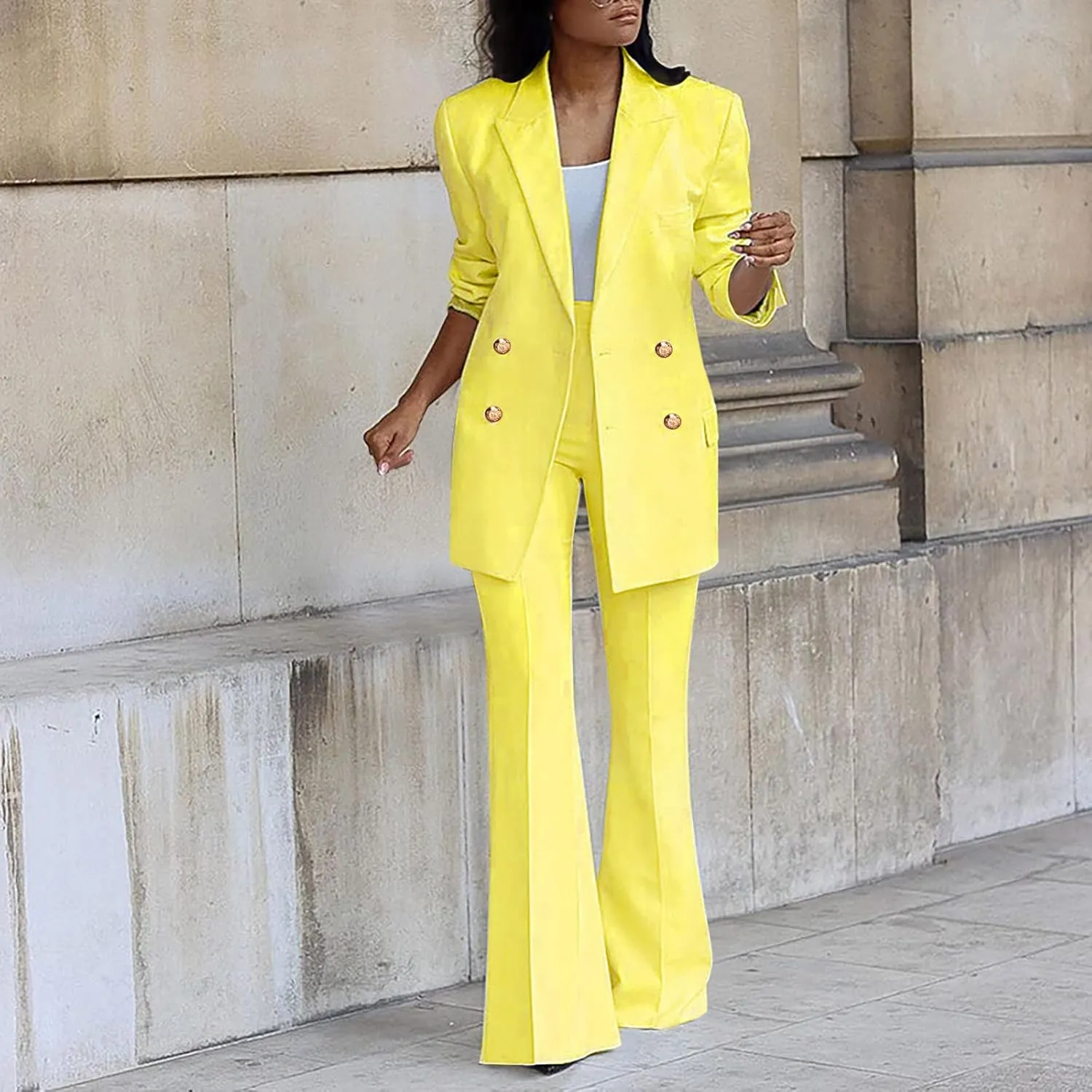 Womens Outfits Dressy Casual 2 Piece Blazer Flare Pantsuit Set Fashion Business Suit Elegant Office Clothes Pant Suits
