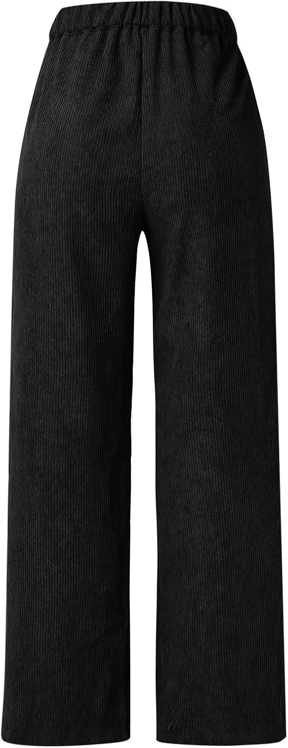 Womens Pants Casual Autumn High Waist Corduroy Straight Leg Relaxed Fit Loose Trousers for Daily Casual Wear