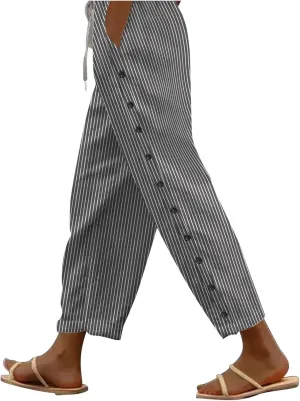 Women's Pants, Casual Pants Linen Stretchy Peasant Straight Leg Trendy Wide Adjustable