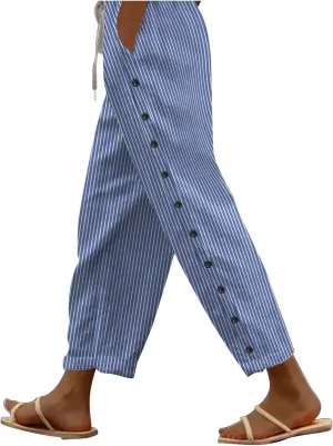 Women's Pants, Casual Pants Linen Stretchy Peasant Straight Leg Trendy Wide Adjustable