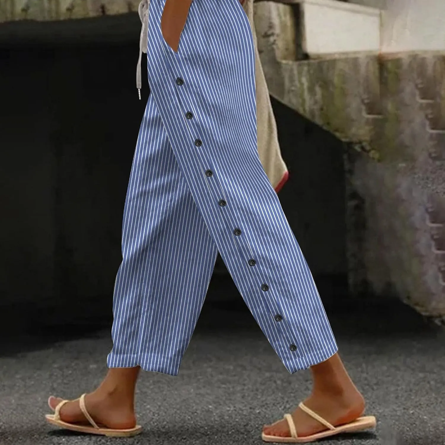 Women's Pants, Casual Pants Linen Stretchy Peasant Straight Leg Trendy Wide Adjustable
