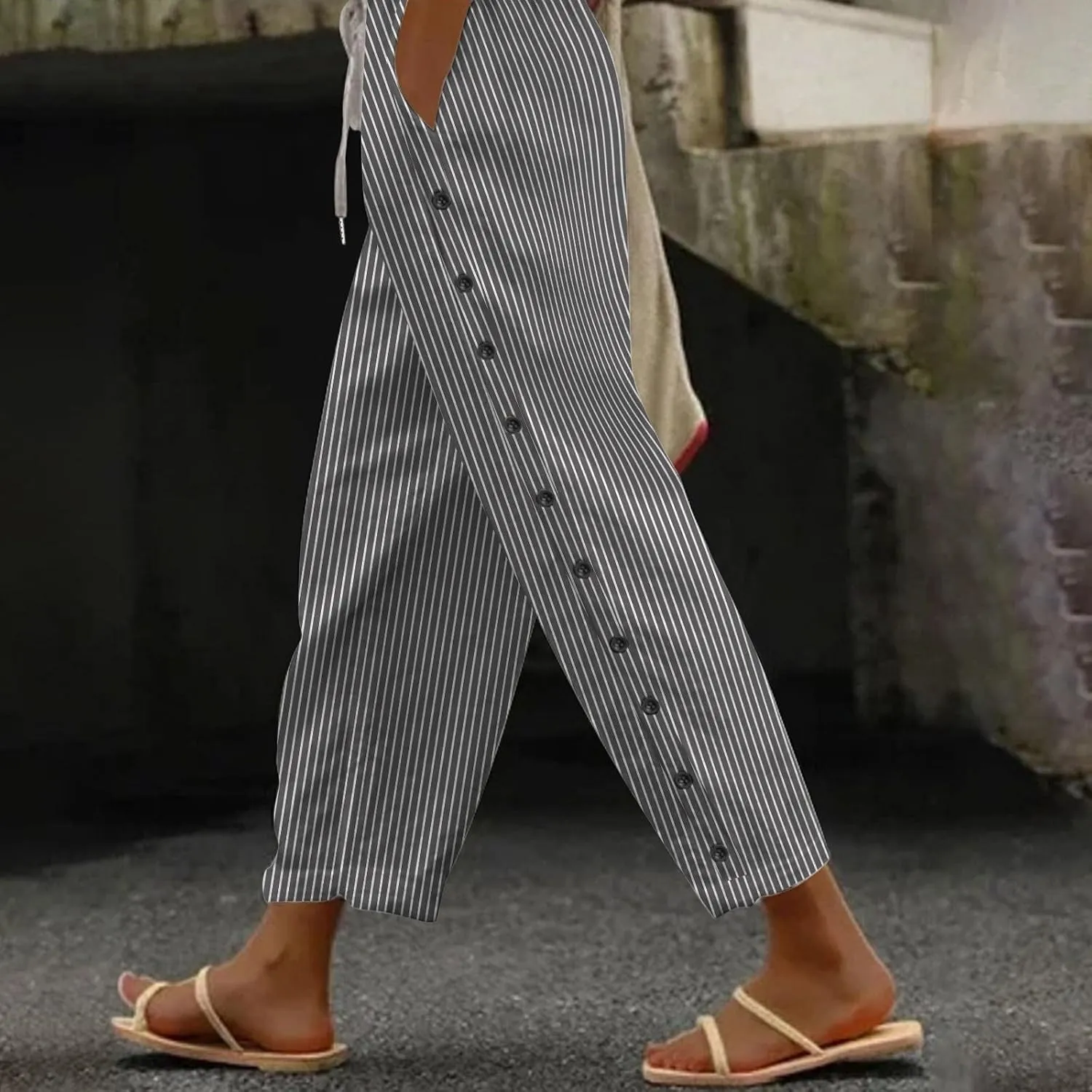 Women's Pants, Casual Pants Linen Stretchy Peasant Straight Leg Trendy Wide Adjustable