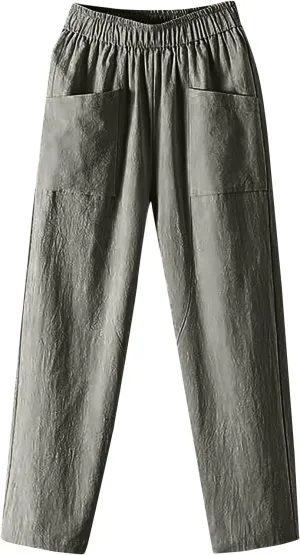 Women's Pants, Casual Pants Peasant Straight Leg Linen Trendy Women Causal Plaid