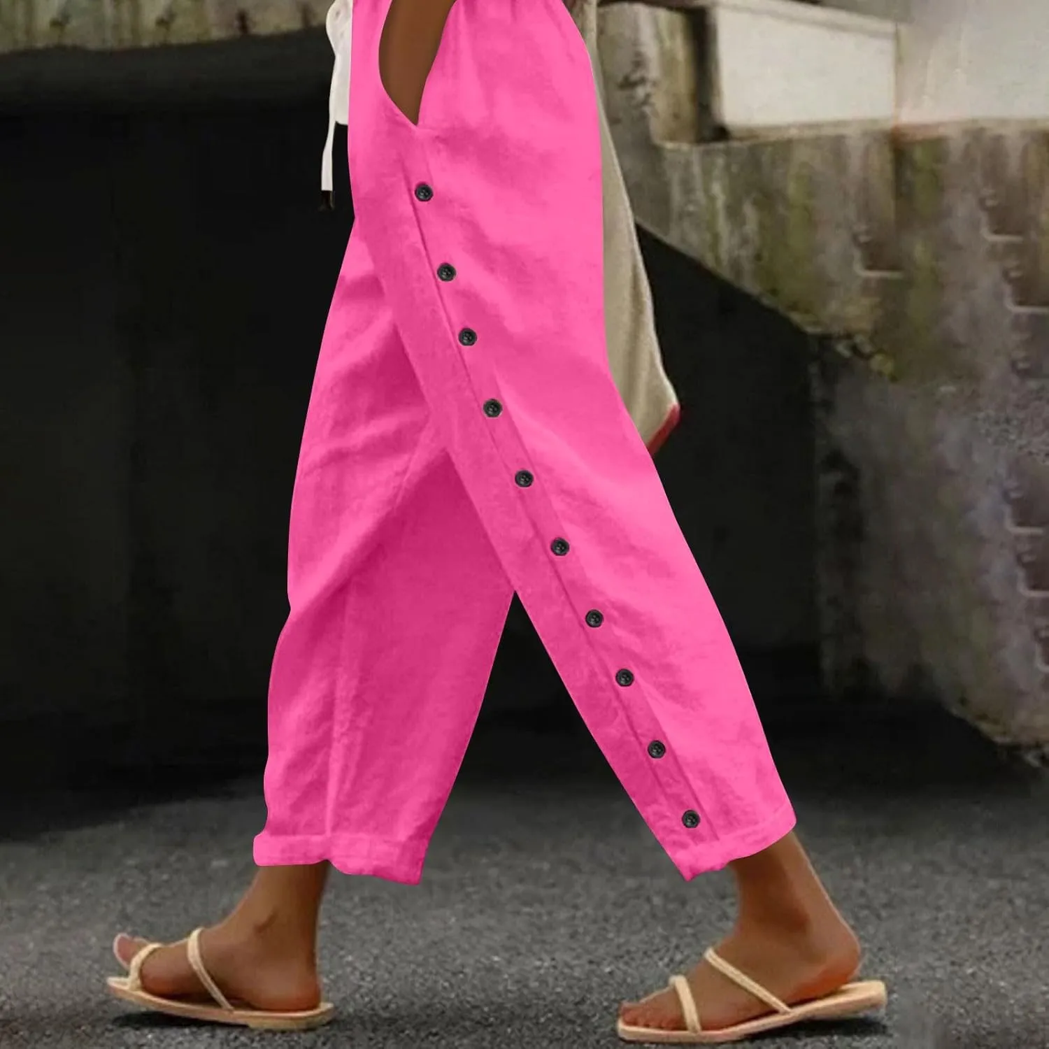 Women's Pants, Linen Peasant Pants Stretchy Straight Leg Casual Wide Slim Fit