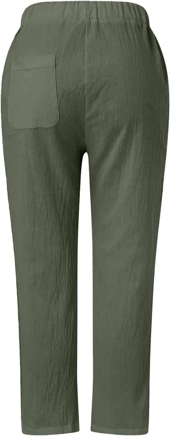 Women's Pants, Linen Peasant Pants Stretchy Straight Leg Casual Wide Slim Fit