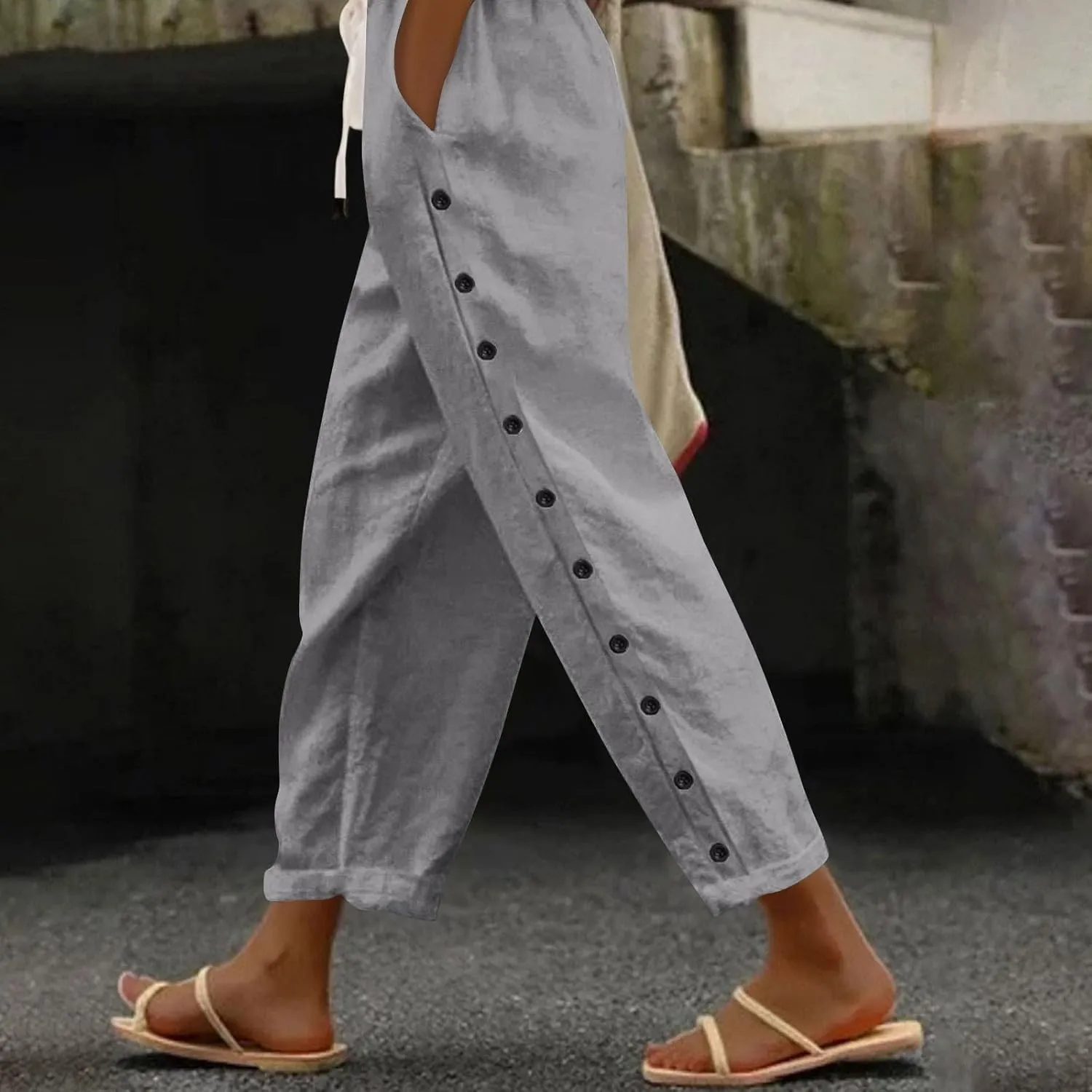 Women's Pants, Linen Peasant Pants Stretchy Straight Leg Casual Wide Slim Fit