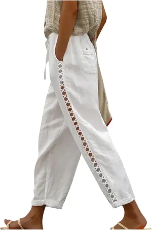 Women's Pants, Linen Peasant Pants Stretchy Straight Leg Casual Wide Slim Fit