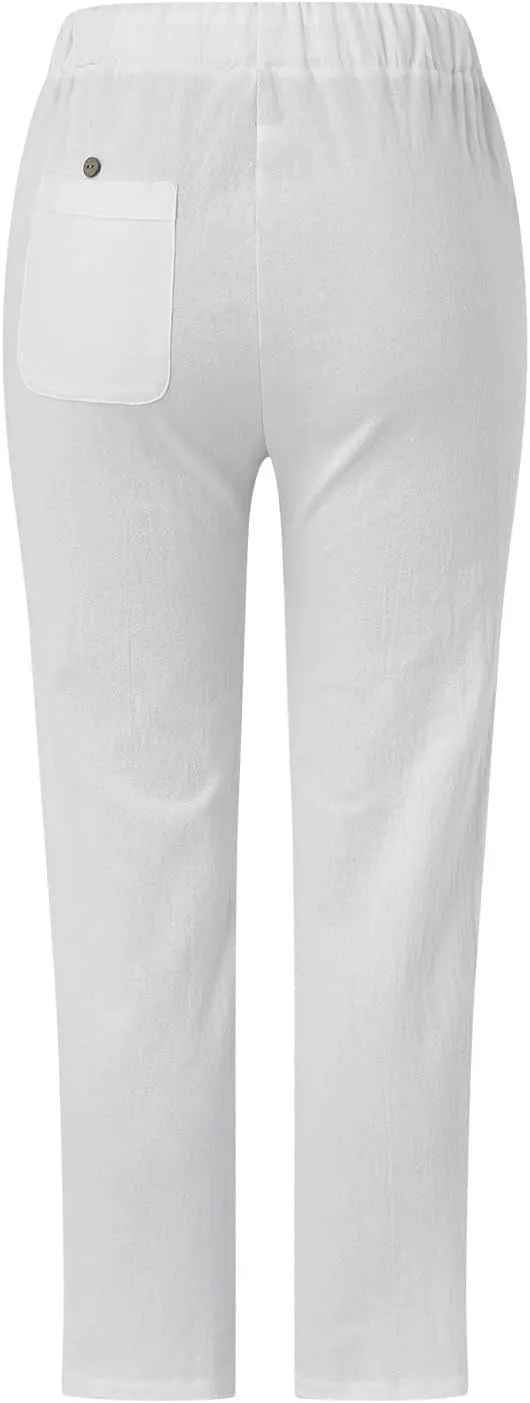 Women's Pants, Linen Peasant Pants Stretchy Straight Leg Casual Wide Slim Fit