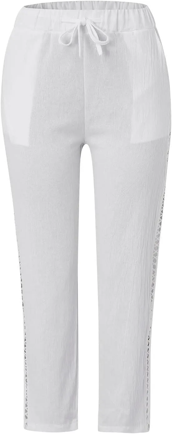 Women's Pants, Linen Peasant Pants Stretchy Straight Leg Casual Wide Slim Fit