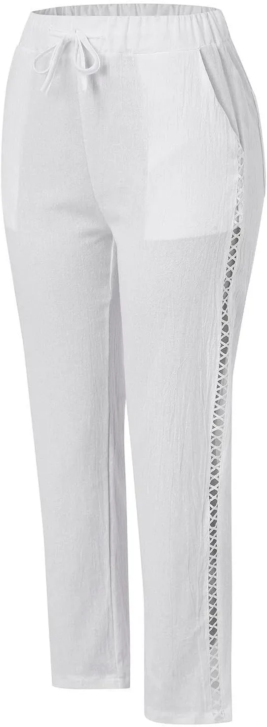 Women's Pants, Linen Peasant Pants Stretchy Straight Leg Casual Wide Slim Fit