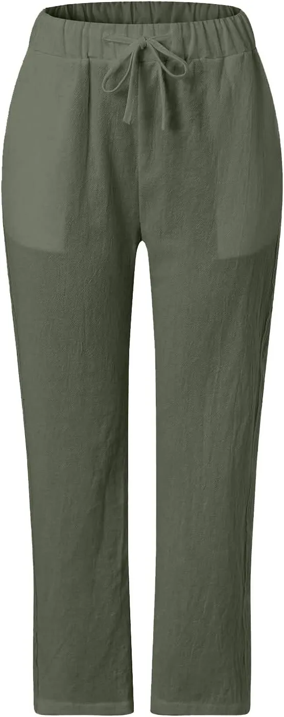 Women's Pants, Linen Peasant Pants Stretchy Straight Leg Casual Wide Slim Fit
