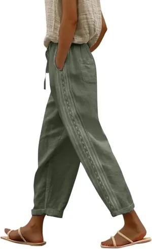 Women's Pants, Linen Peasant Pants Stretchy Straight Leg Casual Wide Slim Fit