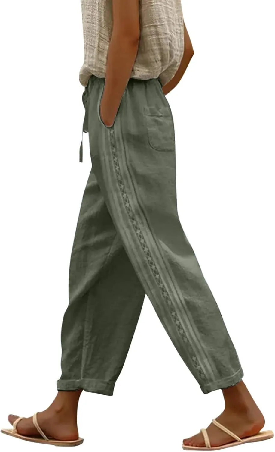 Women's Pants, Linen Peasant Pants Stretchy Straight Leg Casual Wide Slim Fit