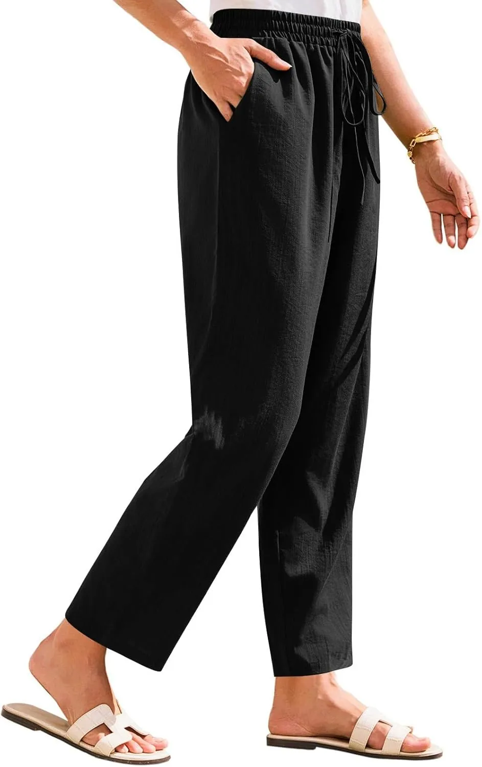 Womens Pants, Linen Straight Leg Peasant Pants Trendy Casual Wide Comfy Lounge