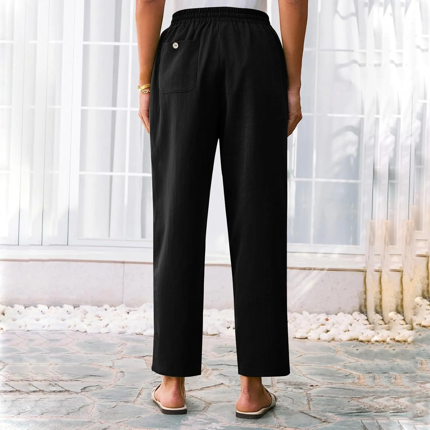 Womens Pants, Linen Straight Leg Peasant Pants Trendy Casual Wide Comfy Lounge