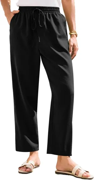 Womens Pants, Linen Straight Leg Peasant Pants Trendy Casual Wide Comfy Lounge