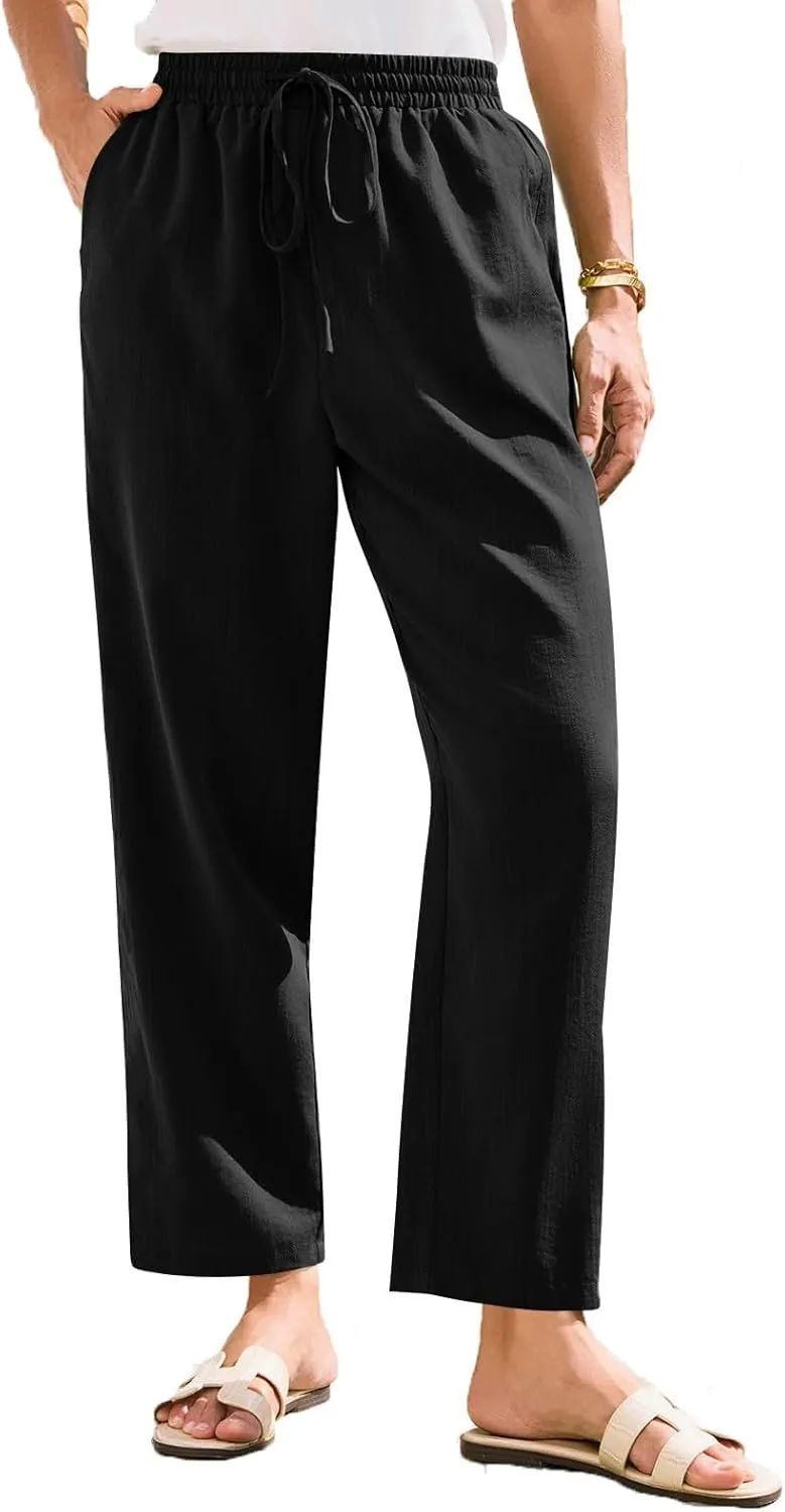Womens Pants, Linen Straight Leg Peasant Pants Trendy Casual Wide Comfy Lounge