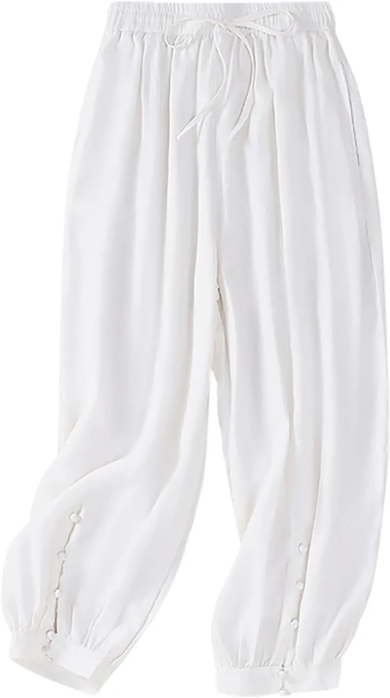 Womens Pants, Peasant Pants Straight Leg Casual Linen Trendy Loose Stretchy Plaid