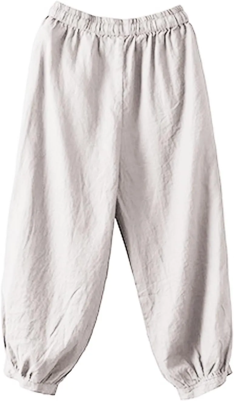 Womens Pants, Peasant Pants Straight Leg Casual Linen Trendy Loose Stretchy Plaid