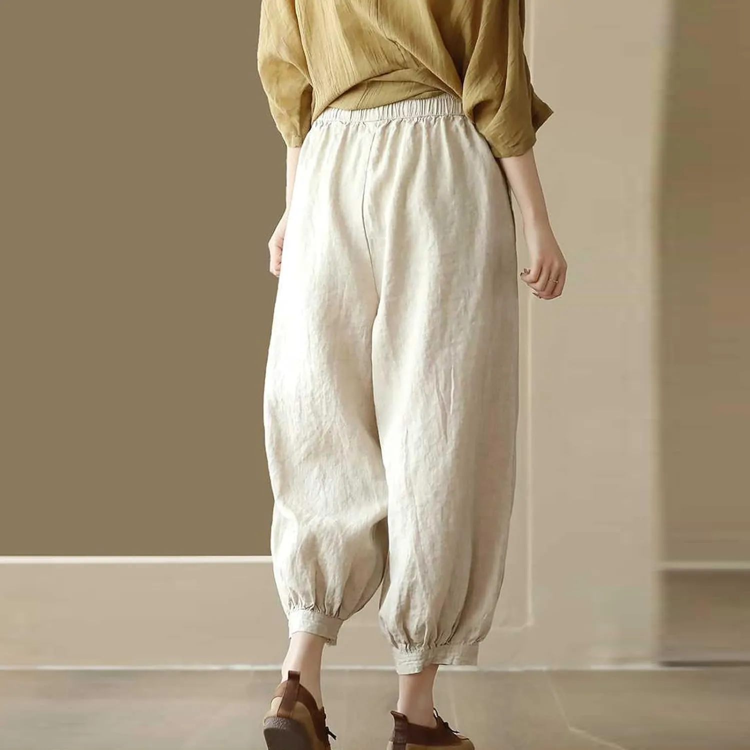 Womens Pants, Peasant Pants Straight Leg Casual Linen Trendy Loose Stretchy Plaid