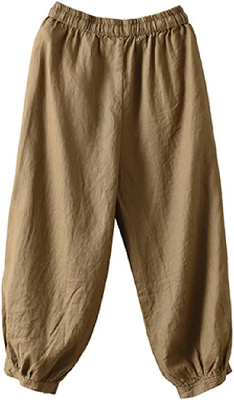 Womens Pants, Peasant Pants Straight Leg Casual Linen Trendy Loose Stretchy Plaid