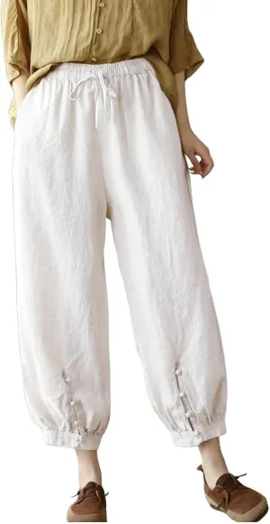 Womens Pants, Peasant Pants Straight Leg Casual Linen Trendy Loose Stretchy Plaid