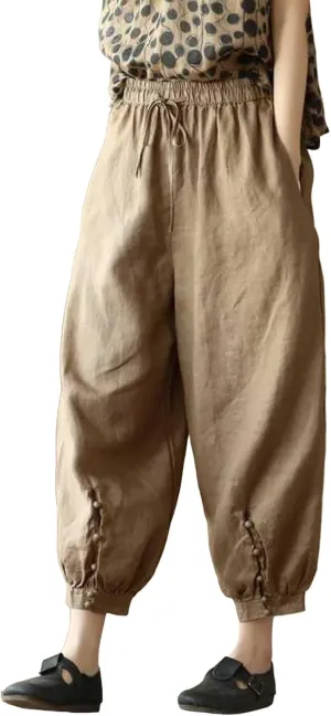 Womens Pants, Peasant Pants Straight Leg Casual Linen Trendy Loose Stretchy Plaid