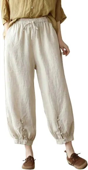 Womens Pants, Peasant Pants Straight Leg Casual Linen Trendy Loose Stretchy Plaid