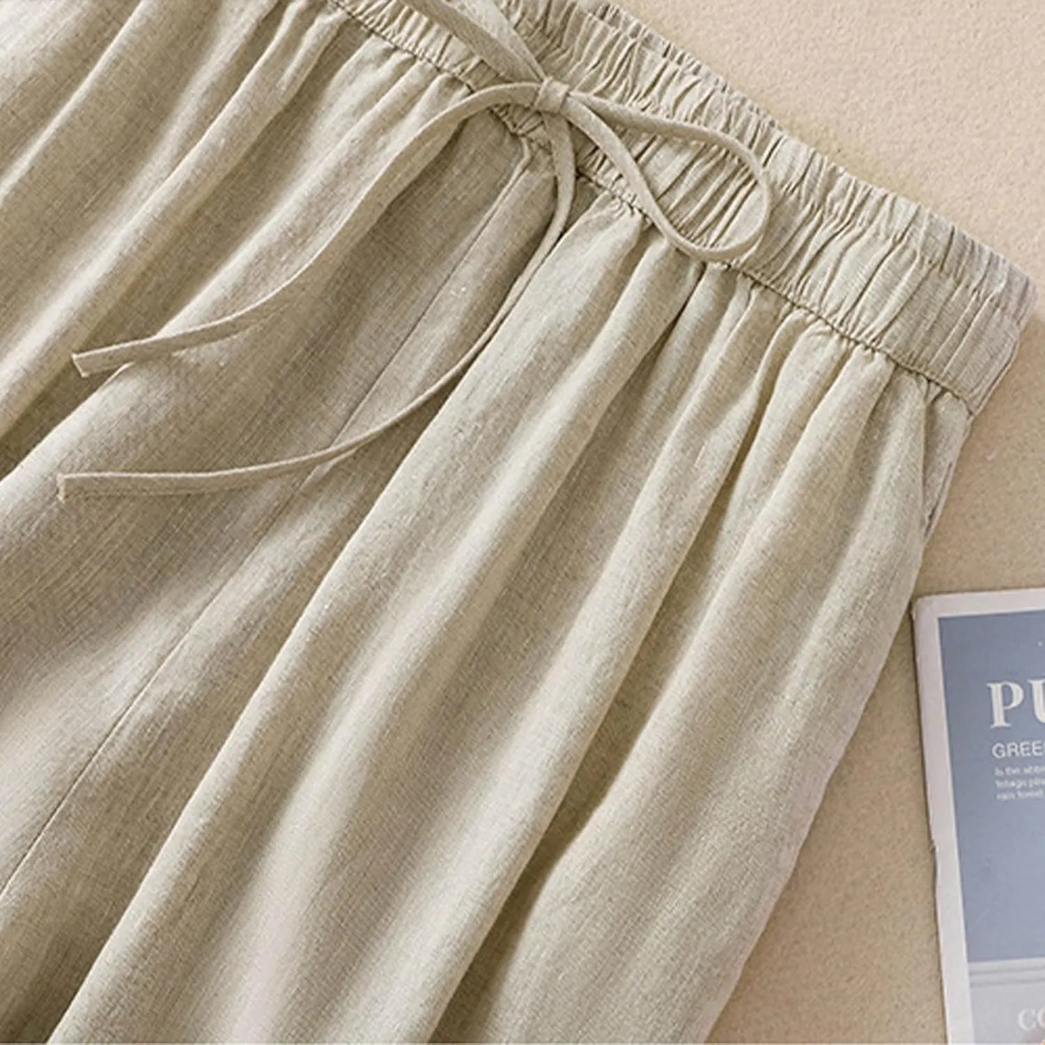 Womens Pants, Peasant Pants Straight Leg Casual Linen Trendy Loose Stretchy Plaid