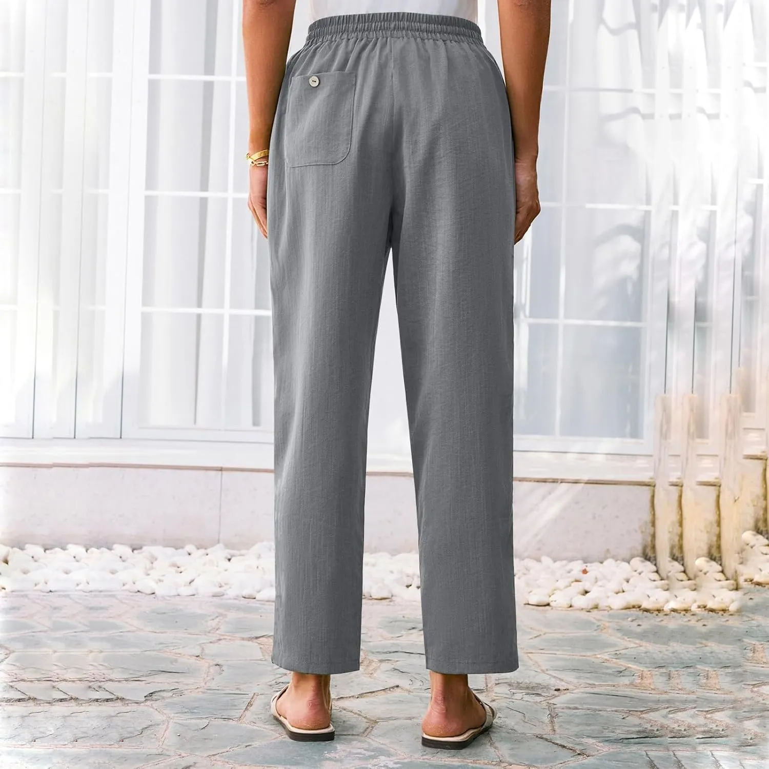 Womens Pants, Peasant Pants Straight Leg Linen Casual Loose 2025 Stretchy Elastic