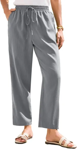 Womens Pants, Peasant Pants Straight Leg Linen Casual Loose 2025 Stretchy Elastic