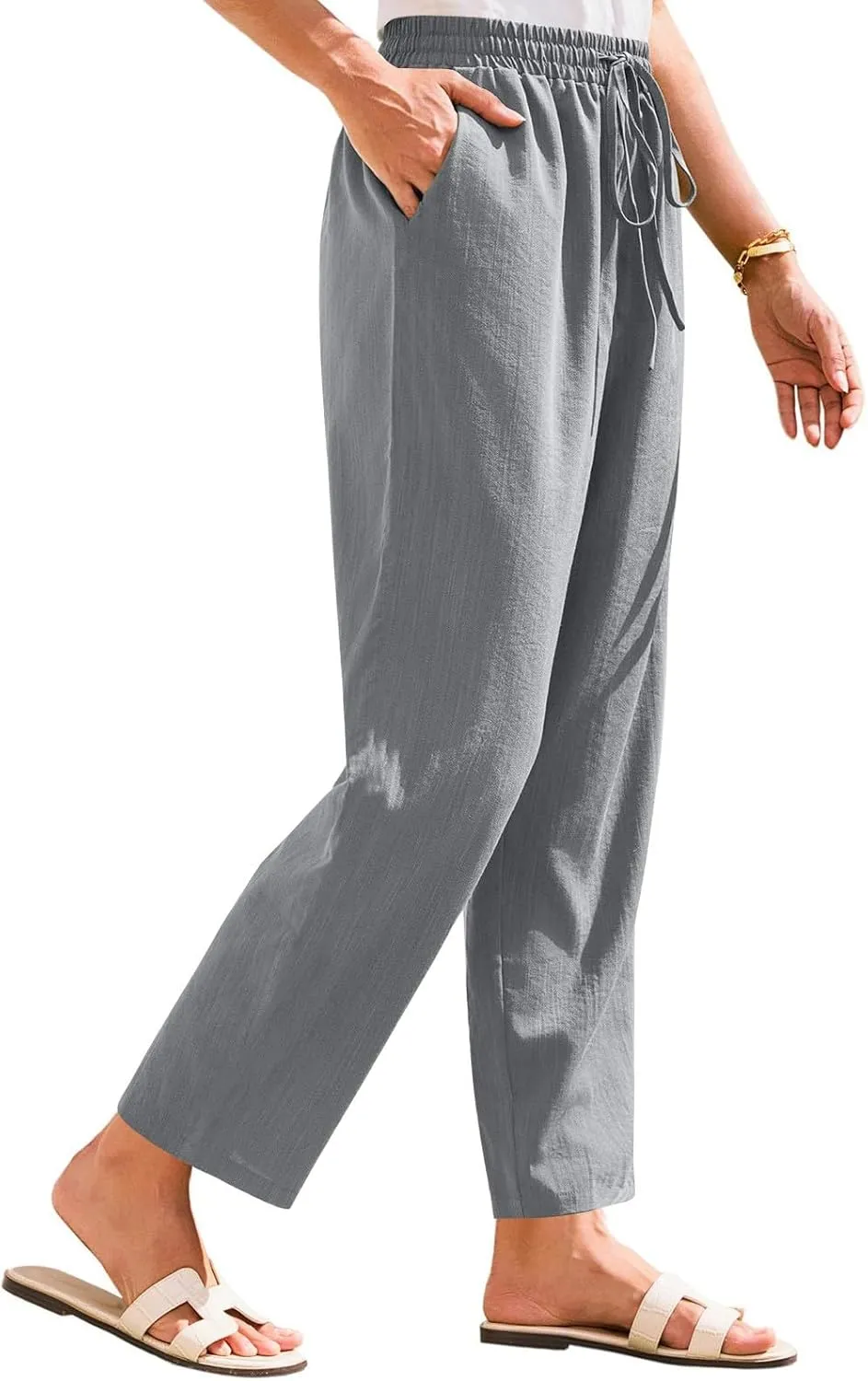 Womens Pants, Peasant Pants Straight Leg Linen Casual Loose 2025 Stretchy Elastic