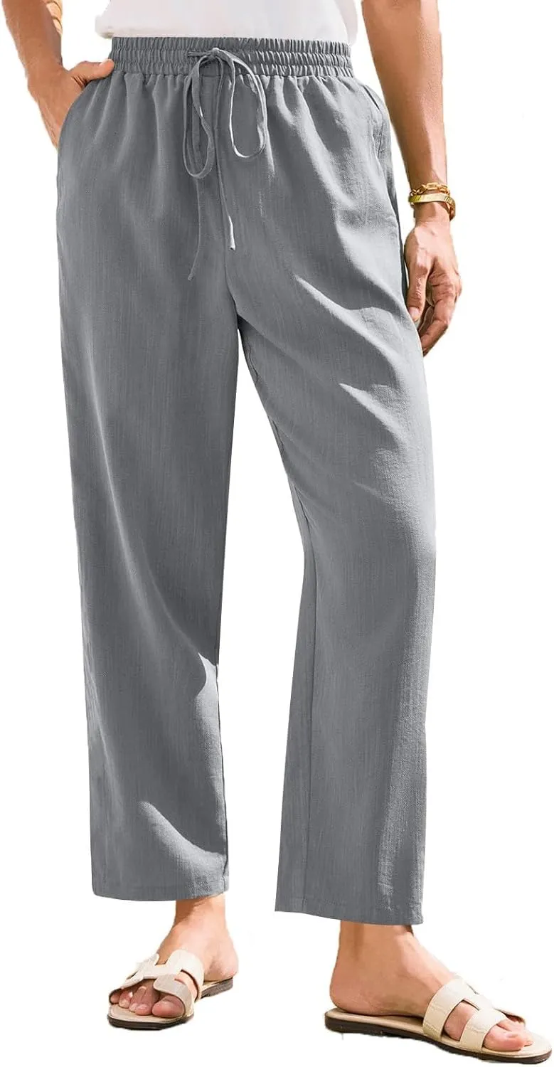 Womens Pants, Peasant Pants Straight Leg Linen Casual Loose 2025 Stretchy Elastic