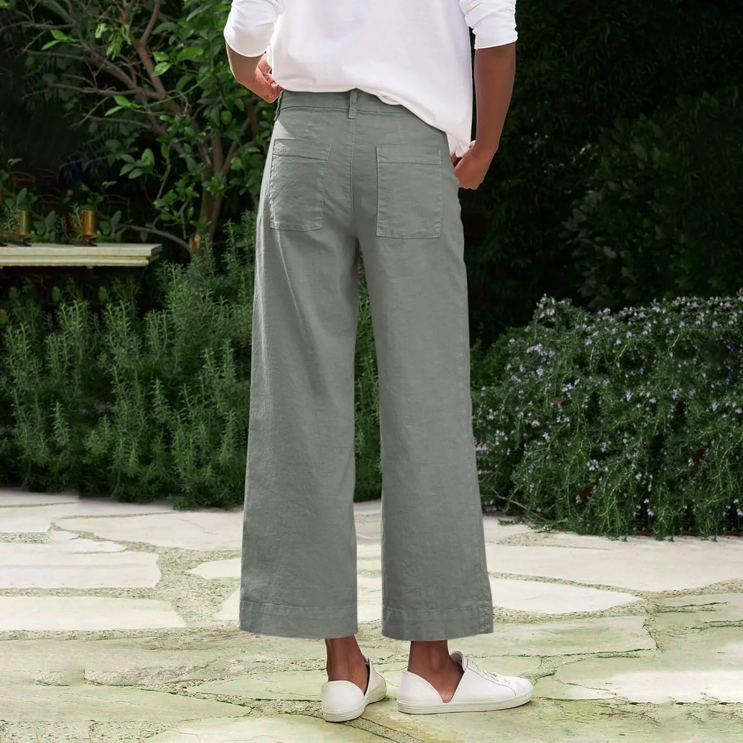Women's Pants, Straight Leg Linen Peasant Pants Casual Sweatpants Wide Stretchy Trendy