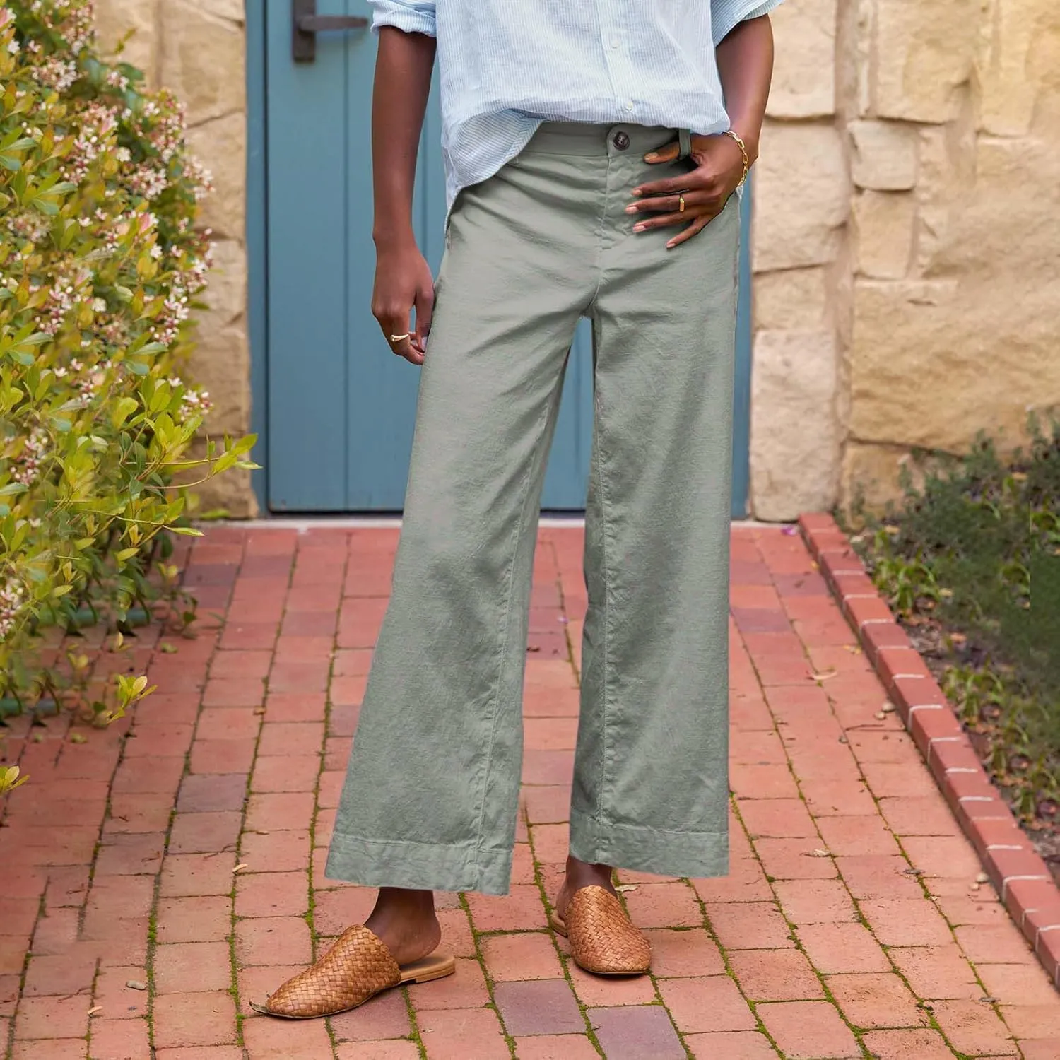 Women's Pants, Straight Leg Linen Peasant Pants Casual Sweatpants Wide Stretchy Trendy